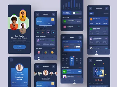 Banking Mobile App Design (Dark Version) animation baking banking app design business charts crypto currency experience design finance app fintech app design fintech website illustration app interface design investment minimal app design mobile app design payment app design product design app ui design app wallet