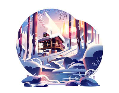 Lost cabin under the snow. (animated) animation cabin collab hiking illustration journey lifestyle motion mountain nature outdoor snow winter woods