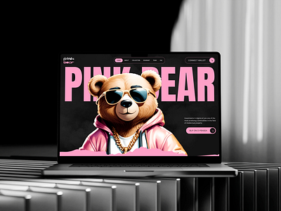 NFT Landing Page Design Pink Bear - Ux/Ui blockchain branding creative design crypto digital art exclusive graphic design landing page main page minimalism modern design nft nft collection nft landing page pink black responsive design uxuidesign visual indetity web design web3