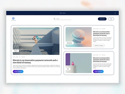 Cryptocurrency Blog - Home page article articles blog blog ui branding graphic design header home page interface landing page minimal modern post post page ui user page user profile ux web design wordpress