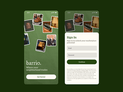 Barrio - Local Marketplace app e commerce graphic design landing page log in marketplace mobile sign in ui