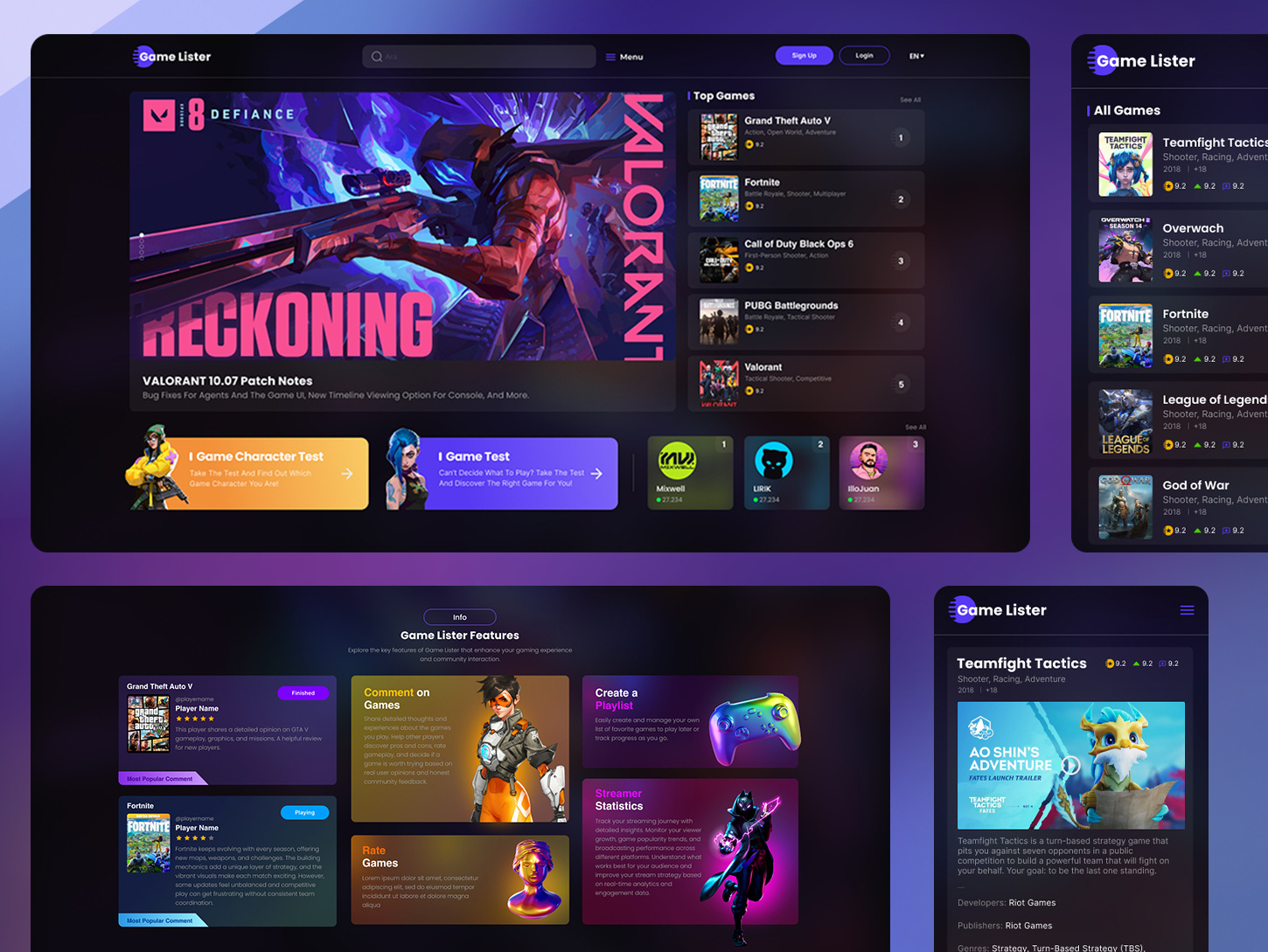 Game Lister Website Design figma landing page mobile ui uiux website