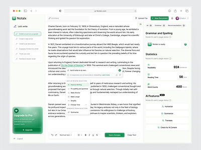 Notalx - Dashboard AI SAAS Writing - Detail Document Page ai animation app card clean dashboard ai design document modern presentation saas saas dashboard smooth templates ui uiux ux web app workplace writing ai