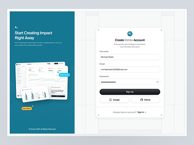 Vertex - Sign In & Sign Up ai animation business clean dashboard graphic design login flow login form login page marketing modern payment saas sales sign in sign up flow technology ui ux website