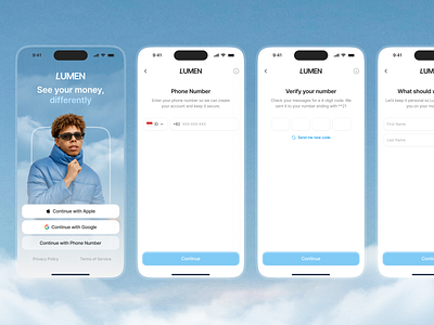 Lumen – AI Finance Tracker [Sign Up] app app design clean confirm email design finance finance tracker login mobile mobile kit money management money tracker app onboarding sign up signin up splash screen ui ui kit walktrough