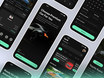 Car-x Car Rental Service Full Mobile App app car apps car rent car rental car rental app cars clean dark mobile app design luxury car app minimal mobile app modern rent car rental app rental servie ui uiux