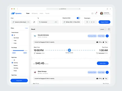 Dynamics - Flight Ticket Booking app booking clean design dahsboard flight flight ticket booking ticket ui design uiux web design