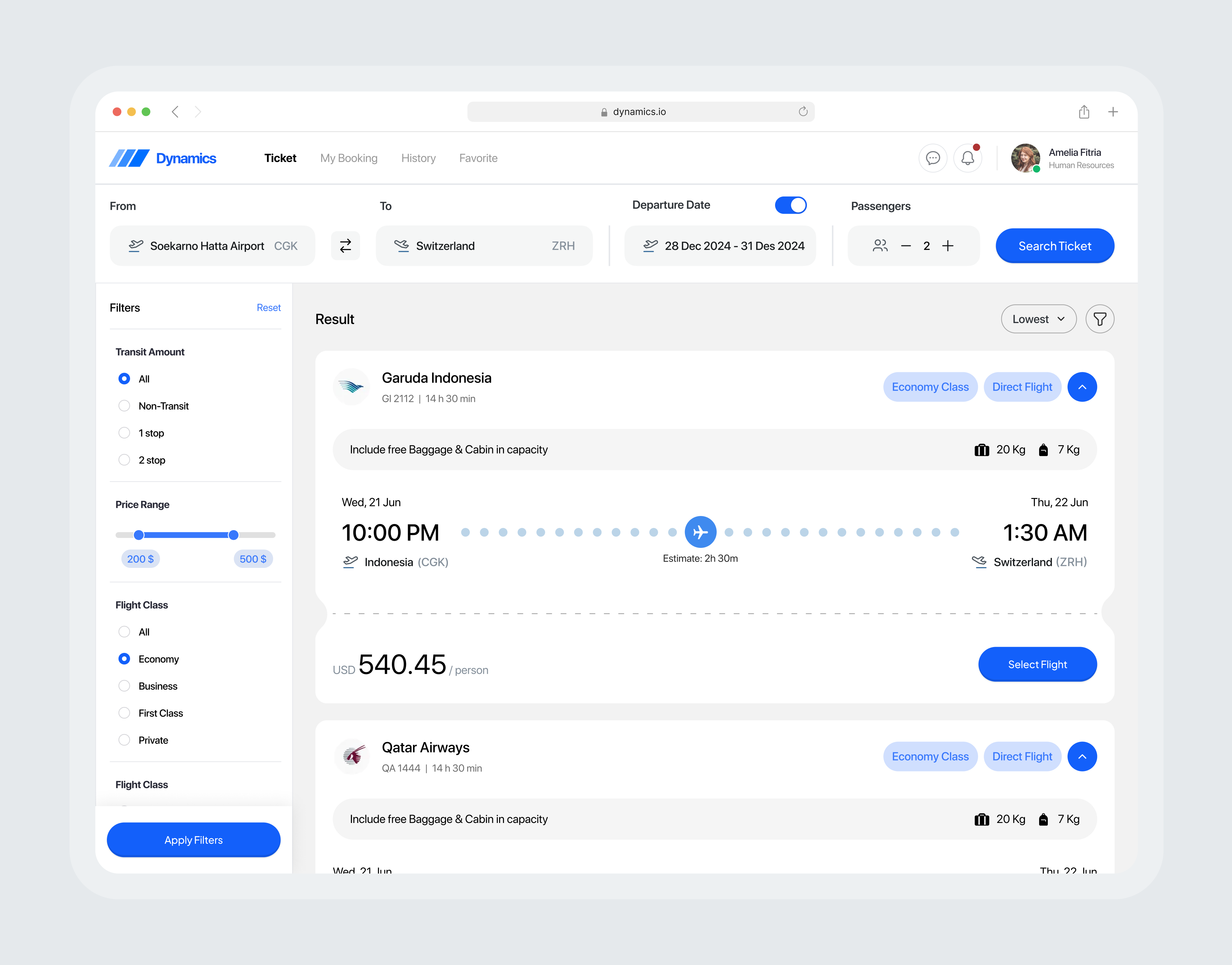 Example of Dynamics - Flight Ticket Booking