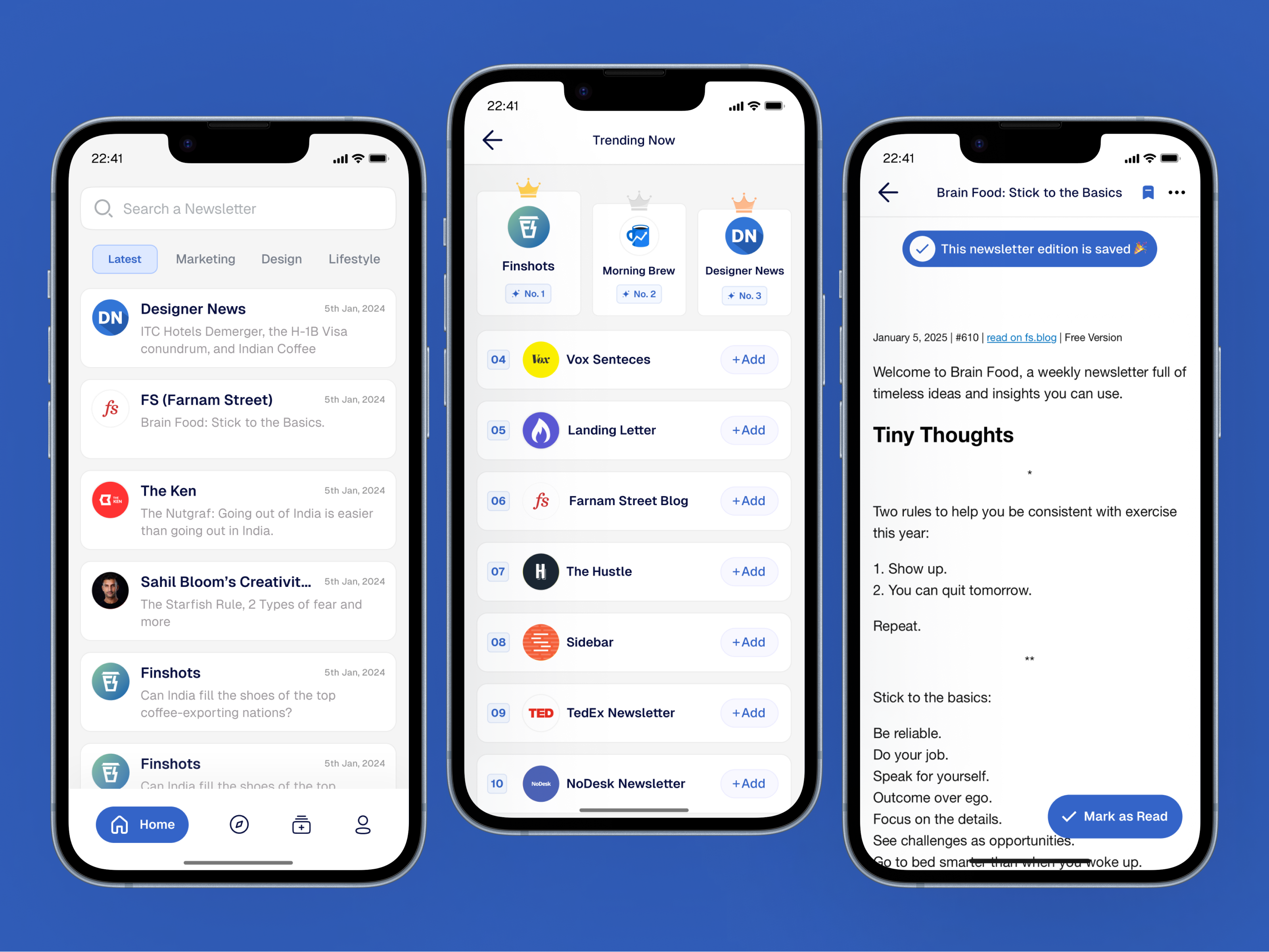 Newsletter Reading Experience — Add Letter App app design app ui books app branding design illustration logo material design mobile app reader app reading app ui