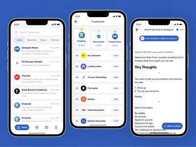Newsletter Reading Experience — Add Letter App app design app ui books app branding design illustration logo material design mobile app reader app reading app ui