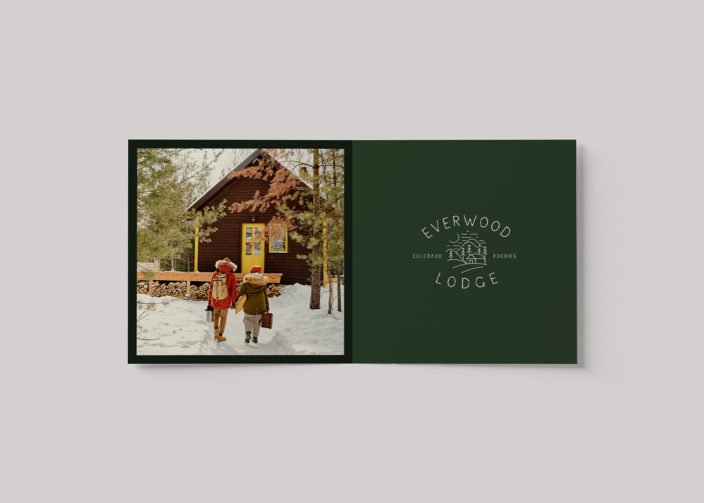 Everwood Lodge - Brand Identity Design brand identity branding clean cottage cozy cursive elegant graphic design line art lodge logo modern monoline mountain nature outdoor pine rustic winter wordmark