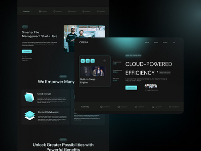 Manufacturing Cloud Technology Landing Page b2b cloud computing cloud platform cloud tools cybersecurity dark futuristic landing page manufacturing motion graphics saas technology ui web design website