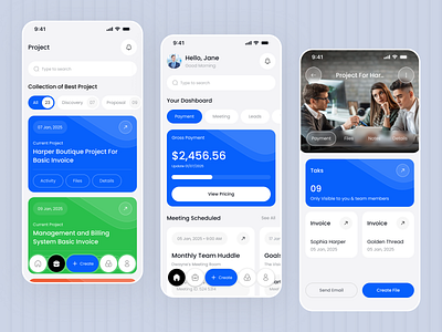 Business Management App app ui business management business trip clientmanagement invoicemanagement management mobile mobile ui mobileapp productivityapp tasktracking team management