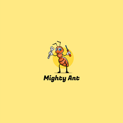 Mighty Ant Mascot Logo with Tools of Power ant mascot brand identity branding character design design design logo flat graphic design illustration logo logo design logos logotype mascot mascot logo minimal minimalist modern simple unique