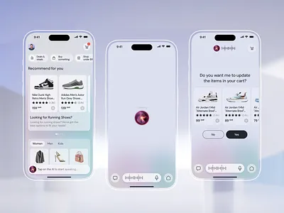 AI Voice Assistant Ecommerce App ai ai ecommerce app app app design dashboard ecommerce app ecommerce ui kit graphic design minimal mobile mobile app modern online shopping product design shopping shopping assistant shopping companion ui ux voice assistant