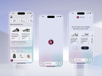 AI Voice Assistant Ecommerce App ai ai ecommerce app app app design dashboard ecommerce app ecommerce ui kit graphic design minimal mobile mobile app modern online shopping product design shopping shopping assistant shopping companion ui ux voice assistant