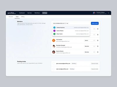 Semiflat principles - Depth component design components dropdown enterprise saas interface invitation invite users product design semiflat settings settings saas ui user management web app