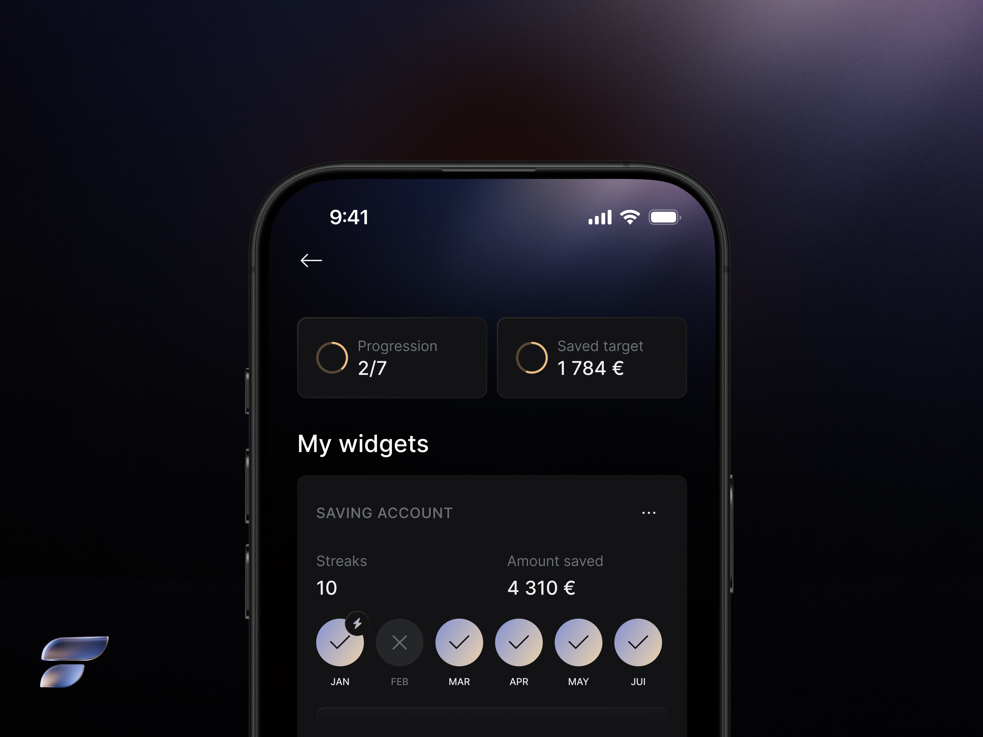 Finary - widgets for accounts management account analytics average design finance financial finary gradient management money portfolio progression saving statistics streaks ui widgets