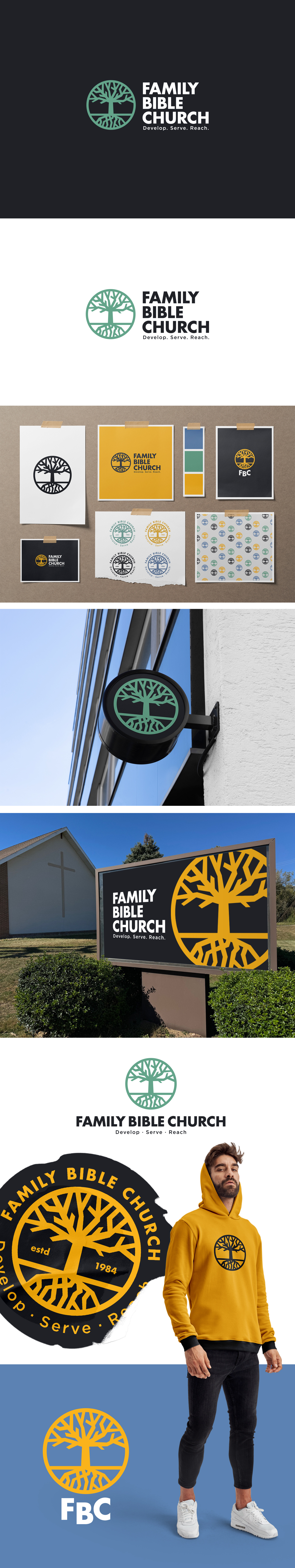FBC 3 badge bible christianity church family logo modern roots tree