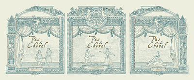 Pas De Cheval - Wine Label Decorative Packaging Illustrations 17th century book border champagne classical cover decorative engraving etching illustration label line art packaging pas de cheval poster renaissance romeo and juliet russian theatre wine