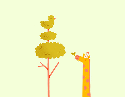 Eaten with Love bird character gardening giraffe illustration leaves procreate texture topiary tree