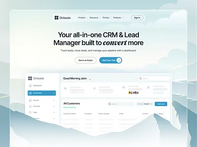 CRM Dashboard Landing Page admin panel b2b saas cms design crm crm dashboard crm dashboard landing page crm landing page crm ui dashboard design data landing page landing page design lead management dashboard modern dashboard saas ui uiux user experience ux