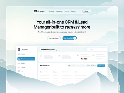 CRM Dashboard Landing Page admin panel b2b saas cms design crm crm dashboard crm dashboard landing page crm landing page crm ui dashboard design data landing page landing page design lead management dashboard modern dashboard saas ui uiux user experience ux