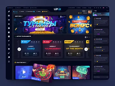 UP-X – Casino Home Page bets betting casino design crash crypto dice gambling game game design game interface illustration interface loot lottery mobile app platform roulette space uiux web design