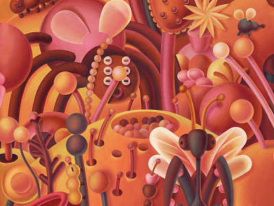 Illustration for wallpaper butterfly caterpillar character childrens illustration digital digitalillustration dragonfly illustration insect marymaka micro nature pattern plants spider wallpaper