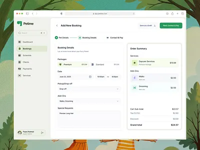 Petime - Add New Booking Flow | Pet Care and Sitting SaaS boarding saas booking saas cat sitter saas cat walking saas dog sitter saas dog walking saas managment saas pet boarding saas pet booking saas pet care booking app pet care saas pet daycare saas pet management pet product design pet sitting saas pet walking saas product design ui ux web app