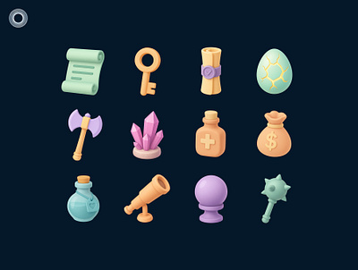 3D RPG Game Icon Pack - 56 icons with 3 styles 3d icon 3d icons game graphic design icon icon pack icon set rpg