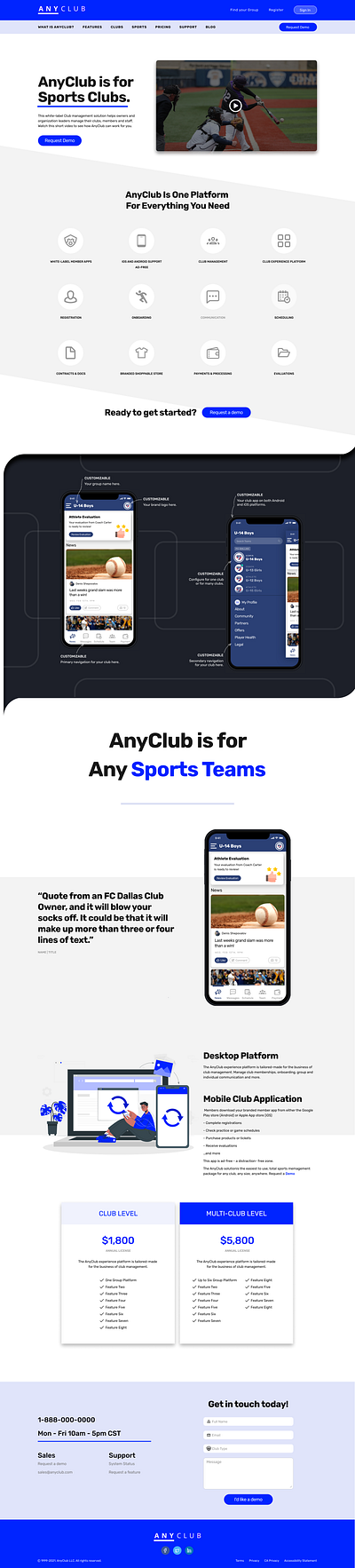 AnyClub landing page design landing page saas product ui ux