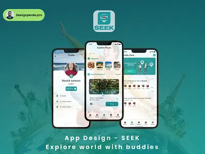 SEEK EXPLORE GEMS WITH BUDDIES - MOBILE APP android app best buddies creative des design graphic design illustration ios tour travel trips ui