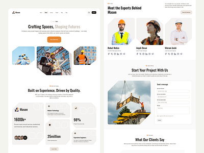 Construction Website Design – About Us Page interface product service startup ui ux web website