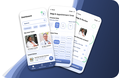 Medical Appointment Booking App - UI Design app appointment blue clean concept design doctor graphic design health medical minimal mobile phone simple ui ux
