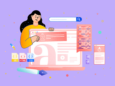 Code Meets Creativity ✨💻 2d illustration character design character illustration coding css cute character design digital illustration dribbblecommunity frontenddev html illustration ui design