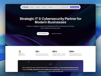 Parried.com - website redesign for IT & Cybersecurity company bento grid call to action cybersecurity hero section home page interaction design it company it services landing page managed it security services section tech company tech website testimonials