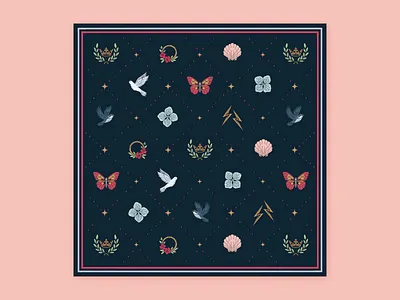 Garden Butterflies & Birds — Playful Scarf brand identity art