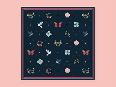 Garden Butterflies & Birds — Playful Scarf brand identity art