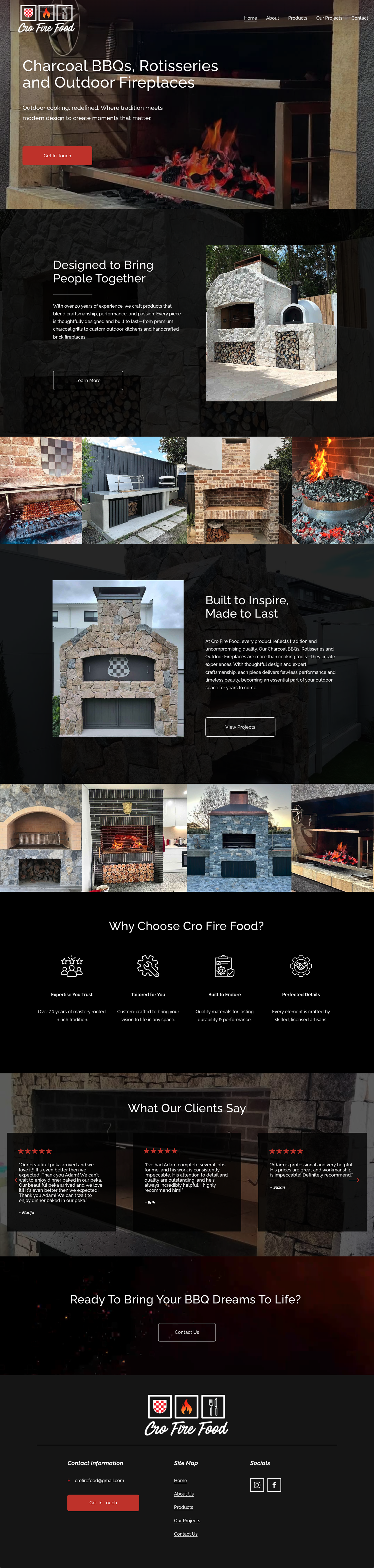 Custom Charcoal Cookware Business - Website - Cro Fire Food branding construction customproducts ui website