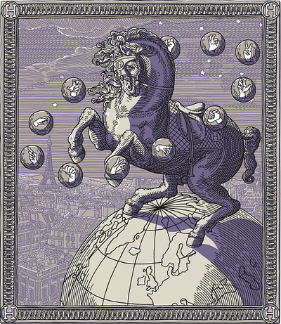 Hermès | Magazine Cover Illustration bag book city classical conceptual cover editorial engraving etching hermes hermès horse illustration innovation line art magazine myth mythology paris reniassance