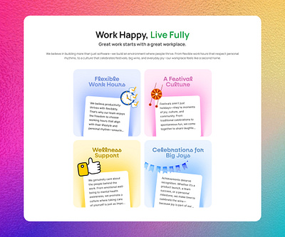 Work Happy - Website UI Section awesome branding card design card section creative design graphic design grid illustration inspirational marketing section ui card ui ui cards ux website design website ui workspace