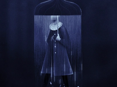 Blue Monday 2d aftereffects animation character illustration monochrome moody procreate rain umbrella