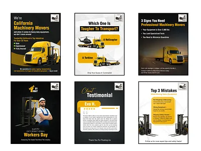 Social Media Grid – California Machinery Movers branding clientwork graphic design logo machinerymovers monthlycontent socialmediaideas ui