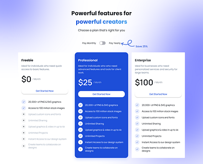 Pricing Section ui ux