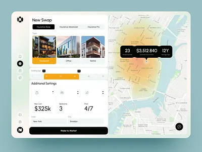 Dashboard Design Real Estate Insurance dashboard dashboard design dashboard ui data visualization design figma design finance insurance interactive map interface map interface product design prop tech real estate settings ui ui ux user interface web design web platform