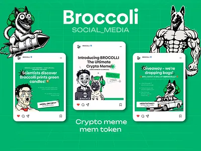 Banner for crypto meme token Brocolli ad banner brand branding crypto cryptocurrency illustration instagram marketing meme post promotion solana token trend twitter