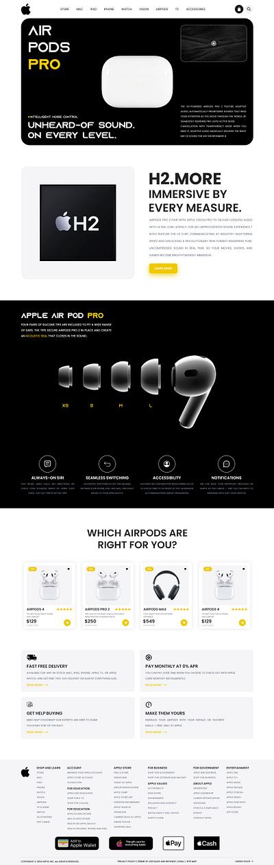 APPLE AIRPOD WEBSITE DESIGN app branding design elementor figma graphic design illustration landing page logo ui uiux vector web web design website website design