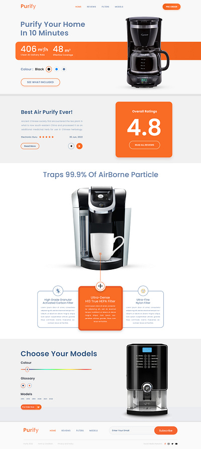 PURIFY COFFEE MACHINE WEB DESIGN app branding design elementor figma graphic design illustration landing page logo ui uiux vector web web design website website design