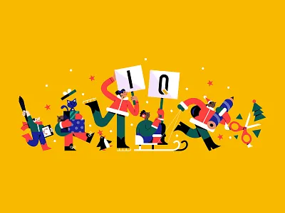 Happy Christmas app artists character christmas creative designers happy christmas illustration ui vector walk workers